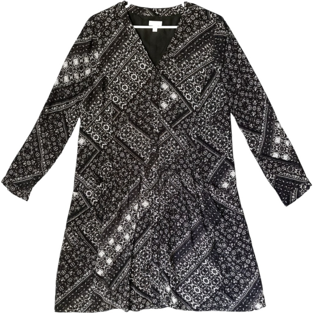 Garnet Hill Drop Waist Patchwork Dress Womans 8 M Button Front Bandana Gray $148